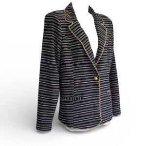 CABLE & GAUGE Elegant Blazer, black, stripes, sequins, gold chain edges. M